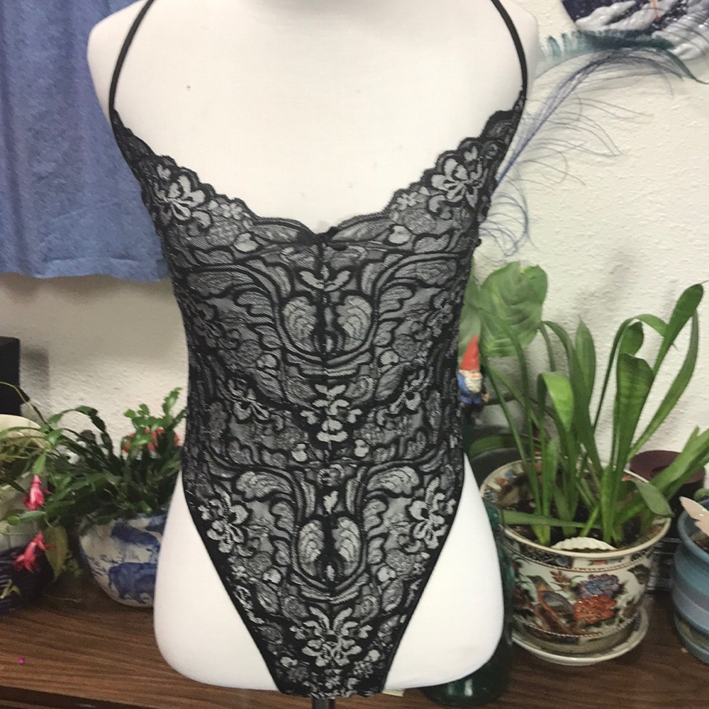 Black and silver lace fishnet Bodysuit lingerie